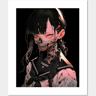 School girl anime skull Posters and Art